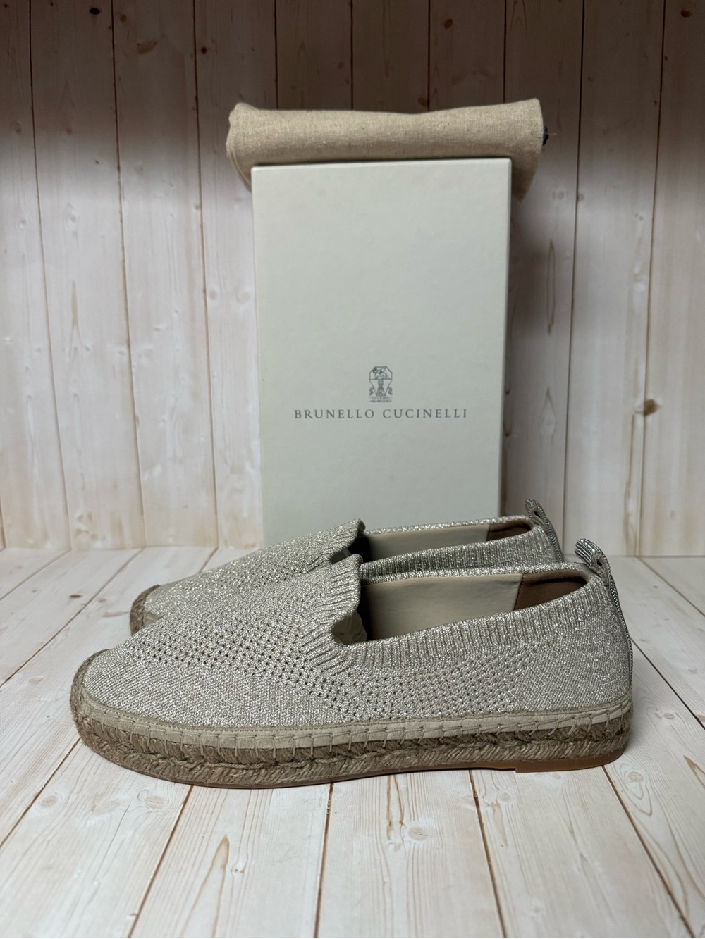 Brunello Cucinelli Monili Detail Metallic Espadrille Flats Sz 38 / 8 - Picture 4 of 12